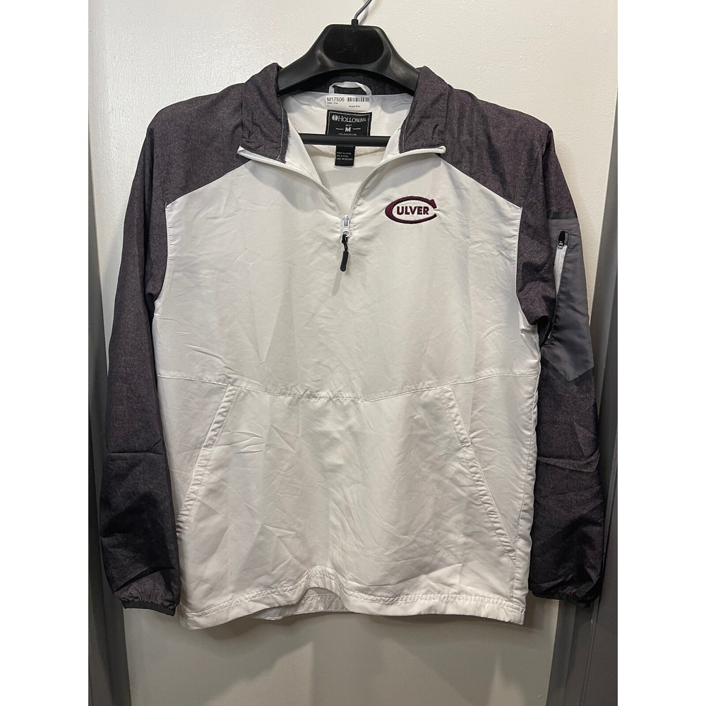 Holloway Pullover Windbreaker Mens XL White Gray 1/4 Zip Lightweight Sweat Shirt